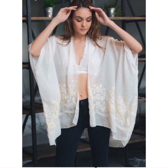 Restocked New Boho Floral Embroidered Kimono - Picture 3 of 8